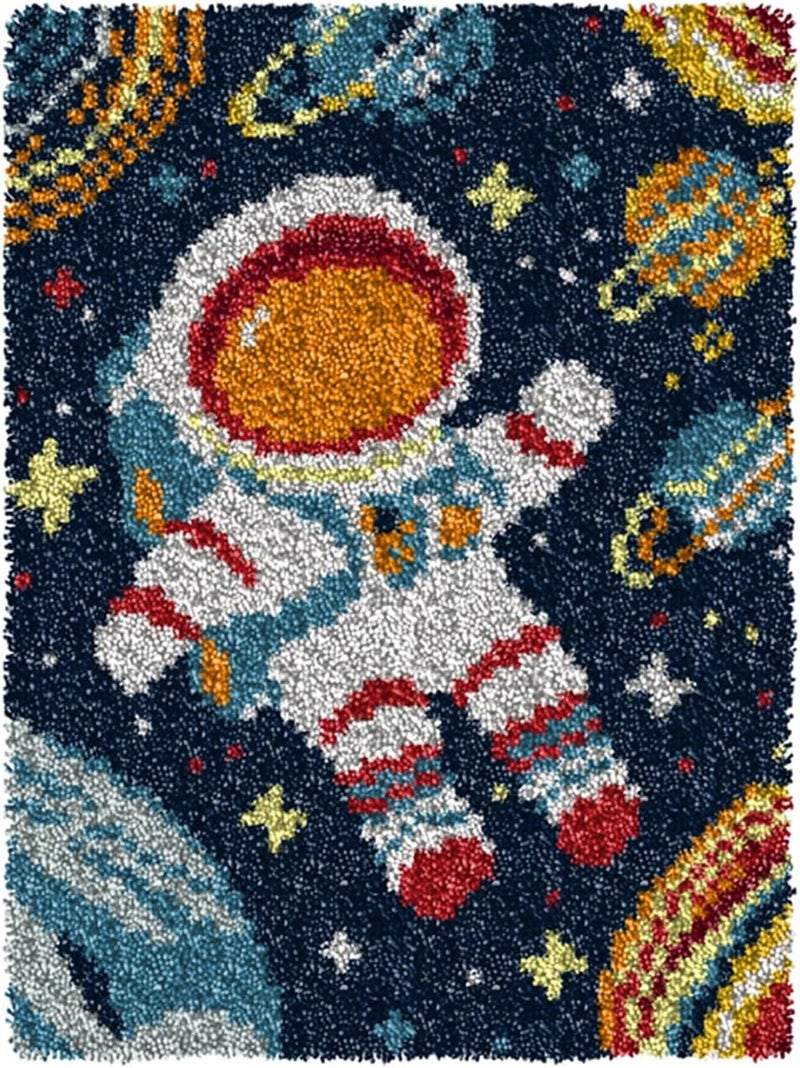 YP Astronaut Planet Latch Hook Rug Kits,Latch Hook Kits for Adults DIY Rug Crafts Arts Carpet for Home Decoration Festival Gifts,20.5" X 15" - Image 1